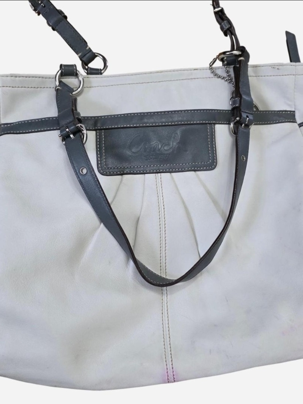 Coach Two-Tone White & Charcoal Leather Tote